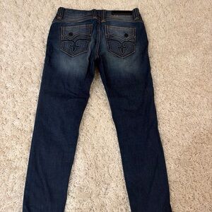 Rock Revival Dark Blue Denim Jeans with Orange Stitching